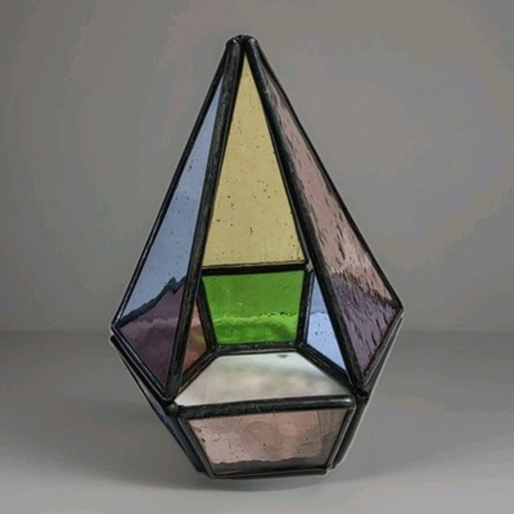 Stained Glass Terrarium 4" Geometric Prism Candle Holder Suncatcher Air Plant